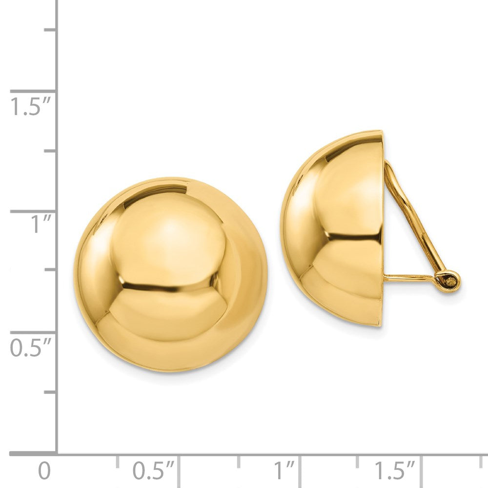 14K Gelbgold Omega Klammer 20mm Halb Kugel Non Durchbrochen Ohrringe