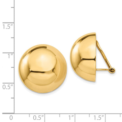 14K Gelbgold Omega Klammer 20mm Halb Kugel Non Durchbrochen Ohrringe