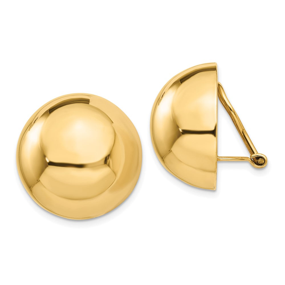 14K Gelbgold Omega Klammer 20mm Halb Kugel Non Durchbrochen Ohrringe