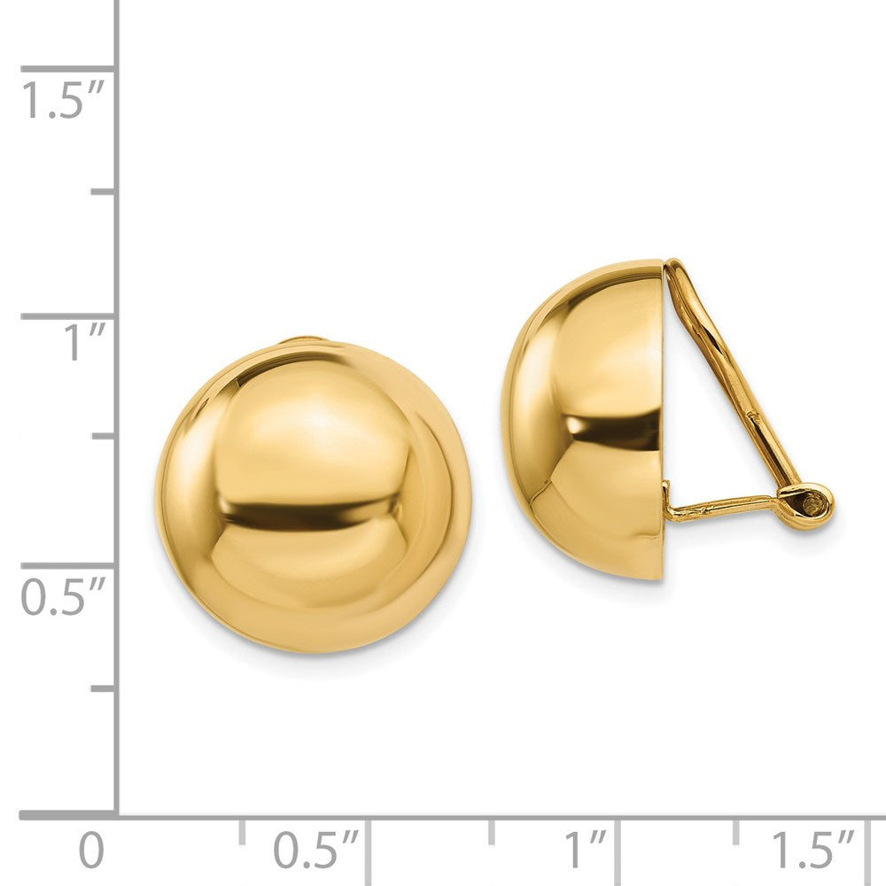 14K Gelbgold Omega Klammer 16mm Halb Kugel Non Durchbrochen Ohrringe