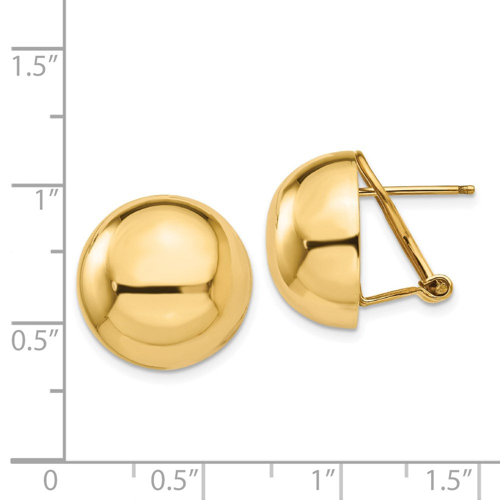 14K Gelbgold Omega Klammer 16mm Halb Kugel Ohrringe