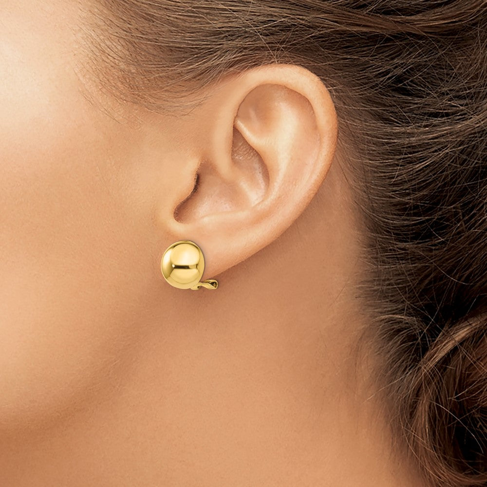 14K Gelbgold Omega Klammer 12mm Halb Kugel Ohrringe