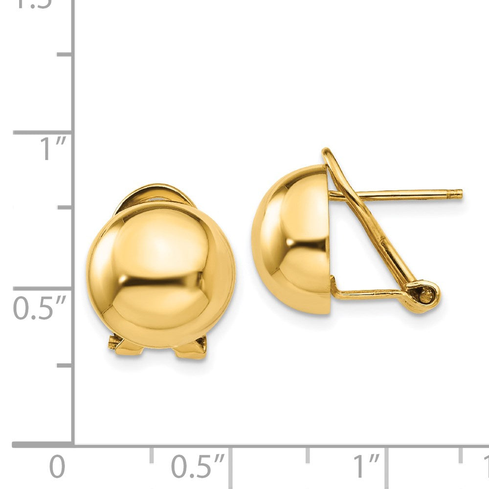 14K Gelbgold Omega Klammer 12mm Halb Kugel Ohrringe