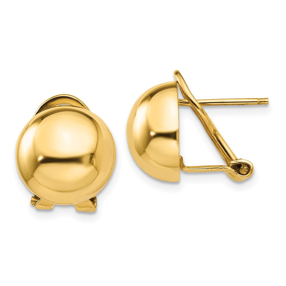 14K Gelbgold Omega Klammer 12mm Halb Kugel Ohrringe