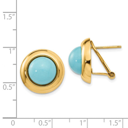 14K Gelbgold Omega Klammer Reconstituted Türkis Ohrringe