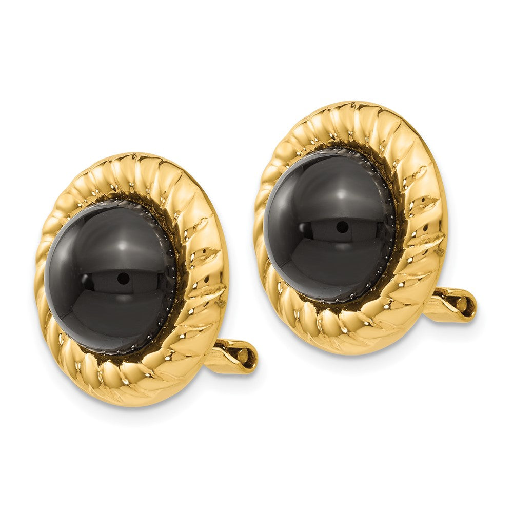14K Gelbgold Omega Klammer Non Durchbrochen Onyx Ohrringe