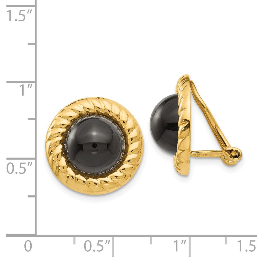 14K Gelbgold Omega Klammer Non Durchbrochen Onyx Ohrringe