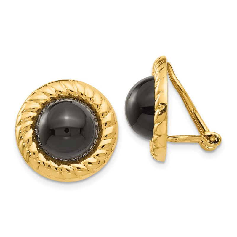 14K Gelbgold Omega Klammer Non Durchbrochen Onyx Ohrringe
