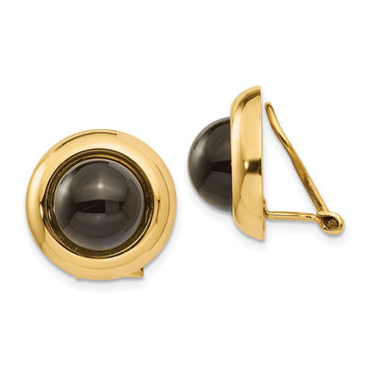 14K Gelbgold Omega Klammer Onyx Non Durchbrochen Ohrringe