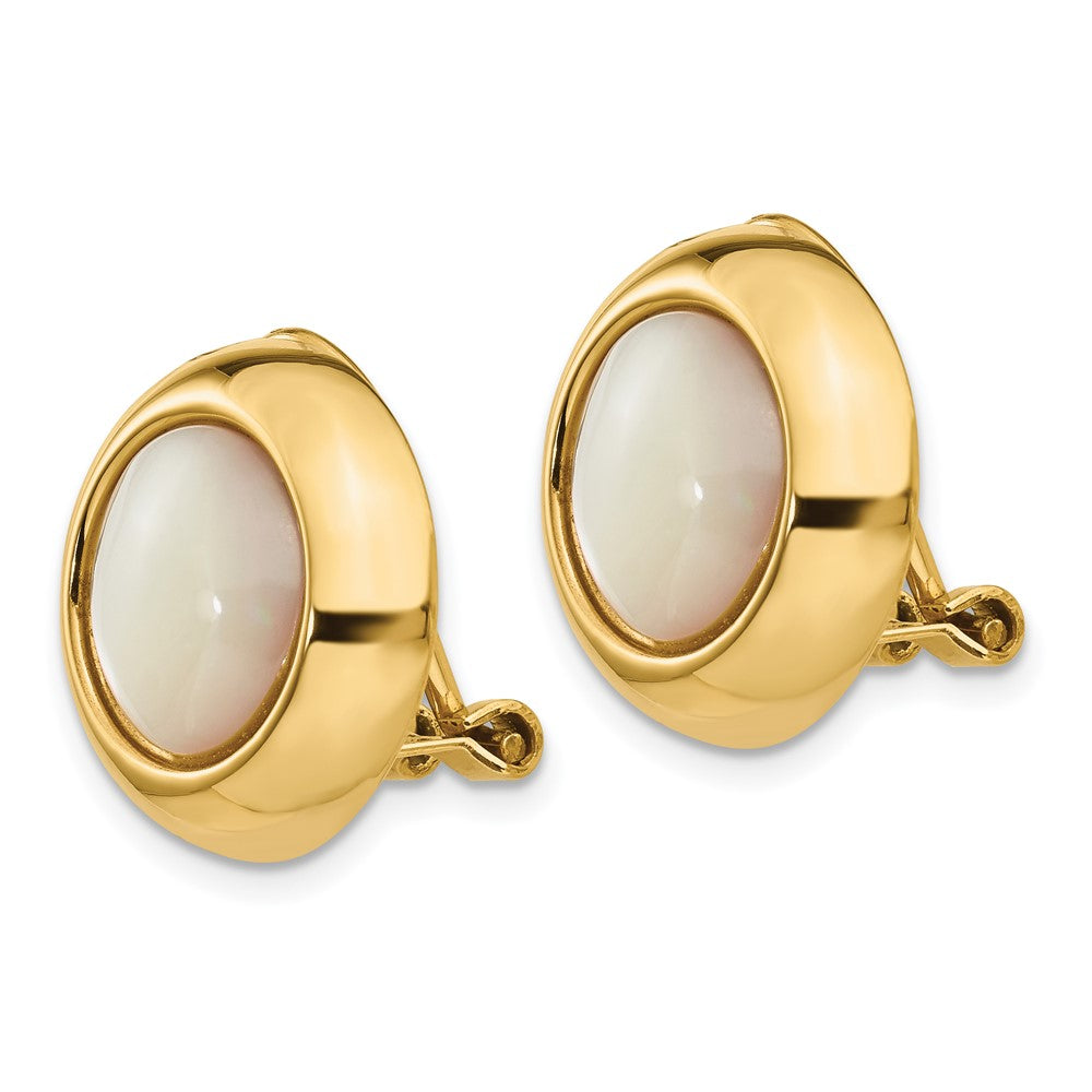 14K Gelbgold Omega Klammer Perlmutt Non Durchbrochen Ohrringe