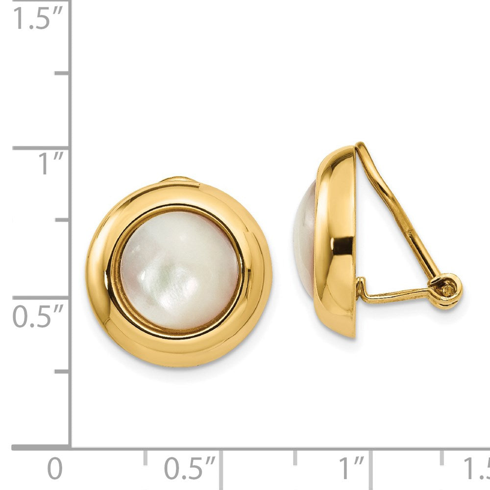14K Gelbgold Omega Klammer Perlmutt Non Durchbrochen Ohrringe