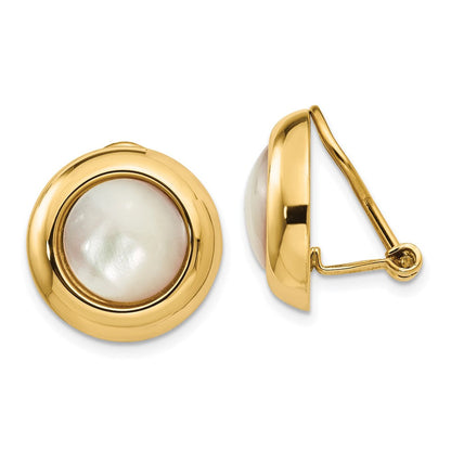 14K Gelbgold Omega Klammer Perlmutt Non Durchbrochen Ohrringe