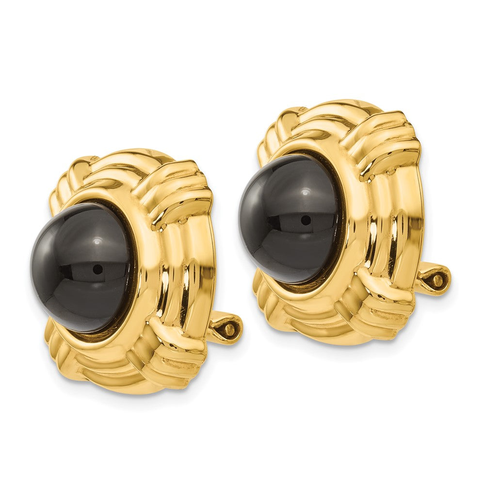14K Gelbgold Omega Klammer Onyx Non Durchbrochen Ohrringe