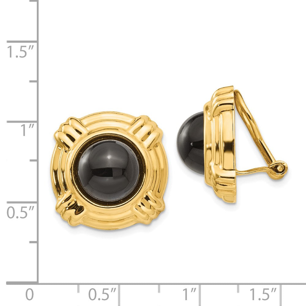 14K Gelbgold Omega Klammer Onyx Non Durchbrochen Ohrringe