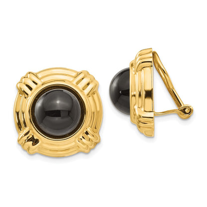 14K Gelbgold Omega Klammer Onyx Non Durchbrochen Ohrringe