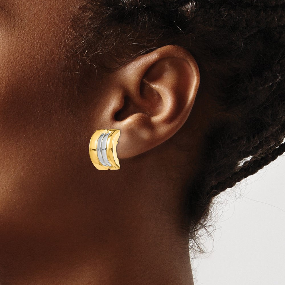 14K Gelb & Rhodium Omega Ohrstecker
