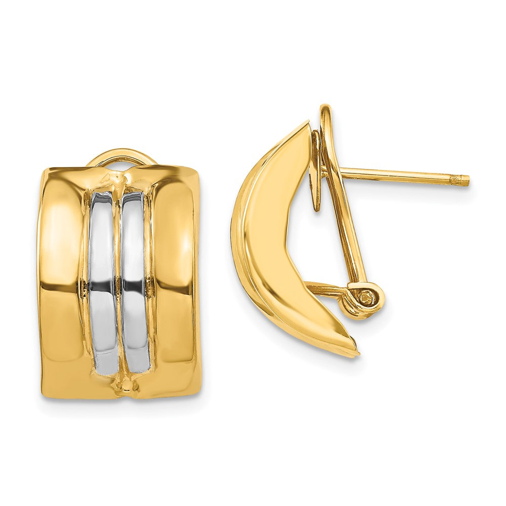 14K Gelb & Rhodium Omega Ohrstecker