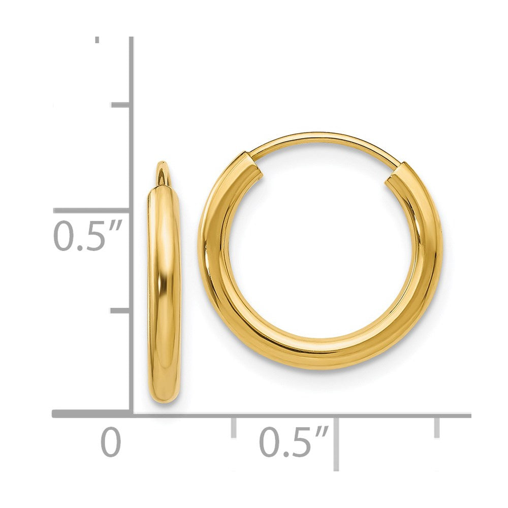 14K Gelbgold Poliert Rund Endlos 2mm Creolen