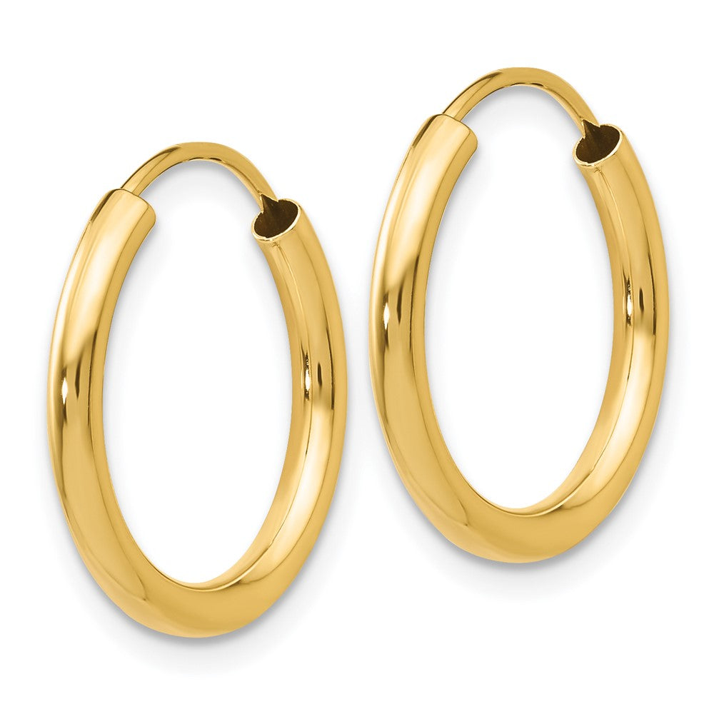 14K Gelbgold Poliert Rund Endlos 2mm Creolen