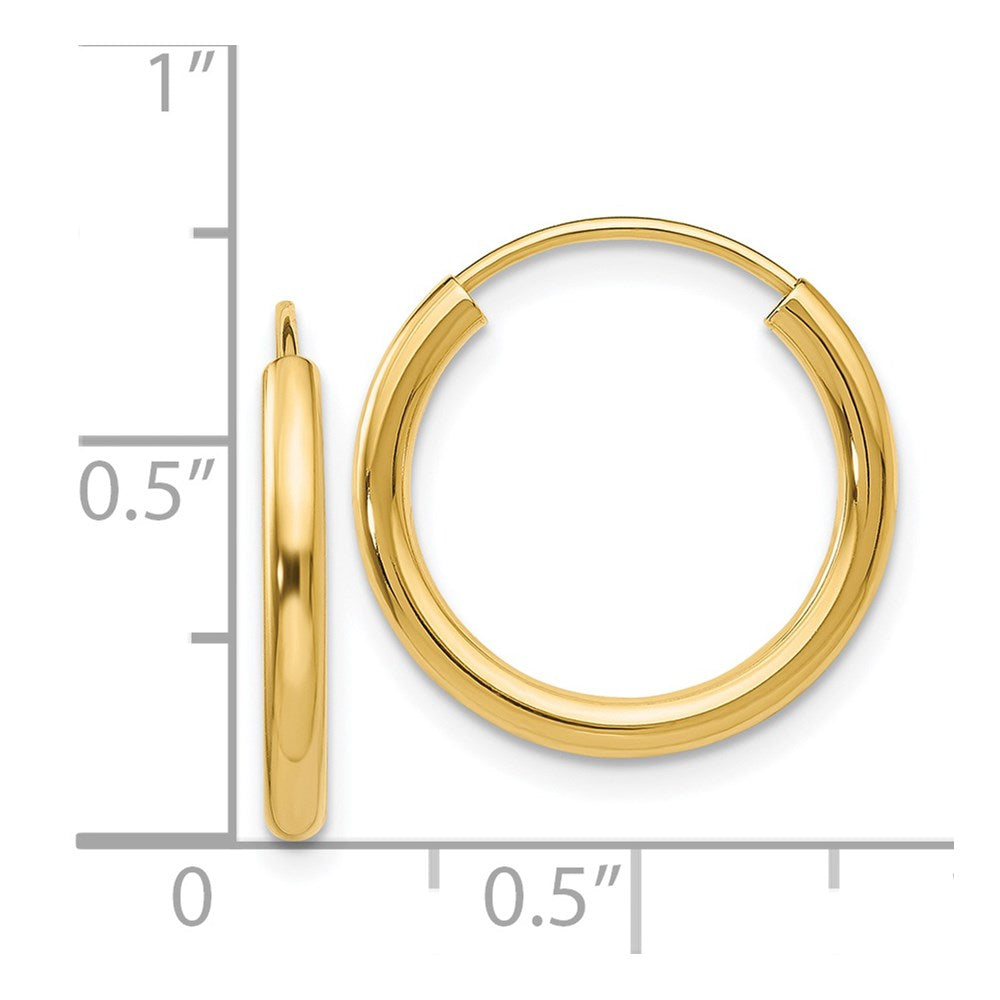 14K Gelbgold Poliert Rund Endlos 2mm Creolen