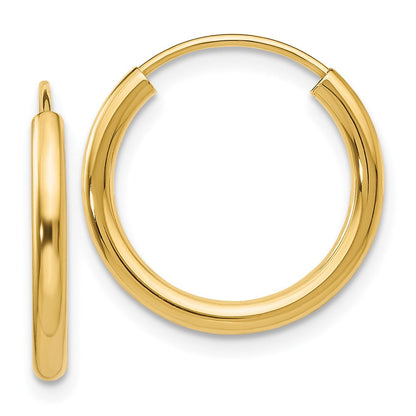 14K Gelbgold Poliert Rund Endlos 2mm Creolen