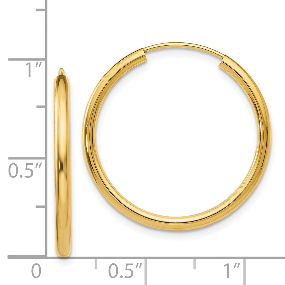 14K Gelbgold Poliert Rund Endlos 2mm Creolen