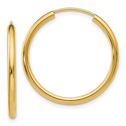 14K Gelbgold Poliert Rund Endlos 2mm Creolen