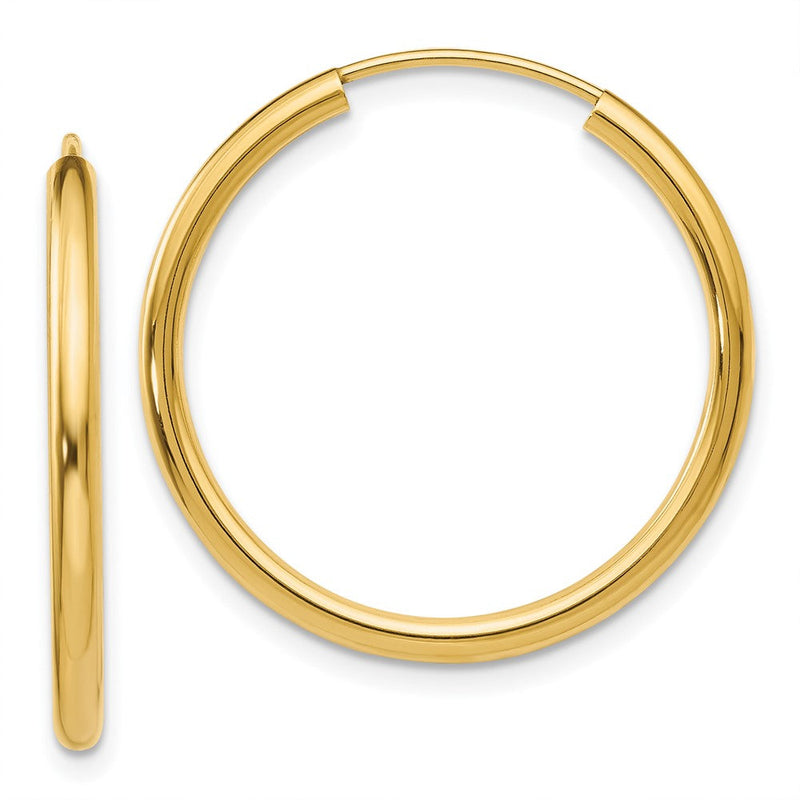 14K Gelbgold Poliert Rund Endlos 2mm Creolen