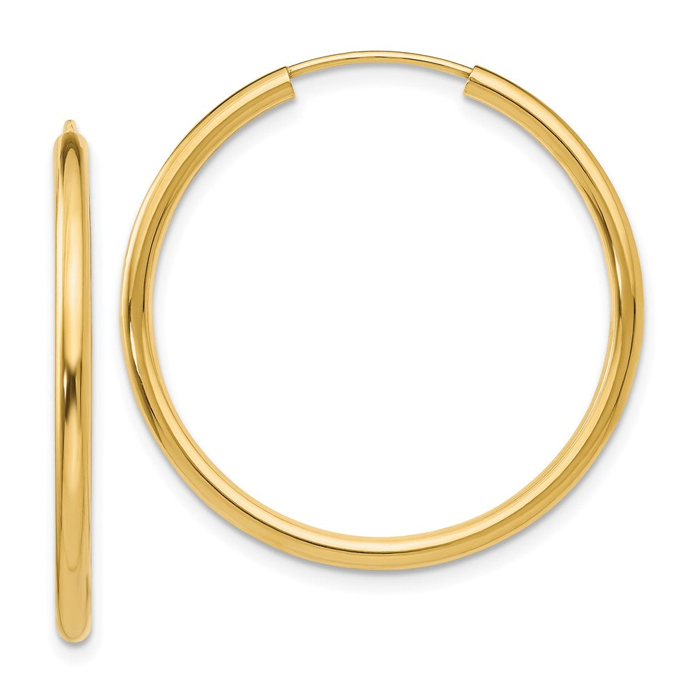 14K Gelbgold Poliert Rund Endlos 2mm Creolen