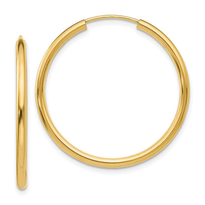 14K Gelbgold Poliert Rund Endlos 2mm Creolen