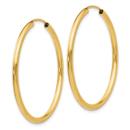 14K Gelbgold Poliert Rund Endlos 2mm Creolen