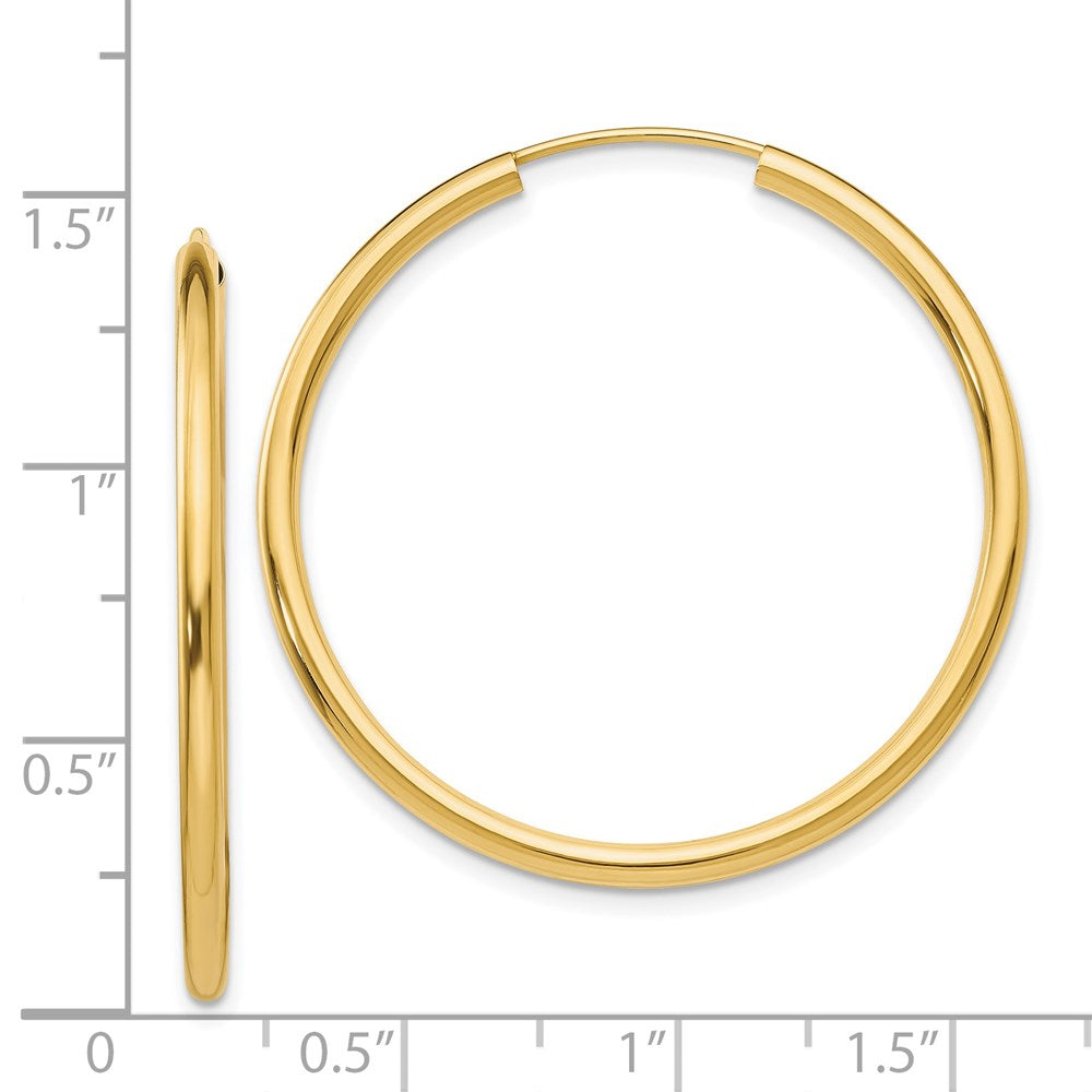 14K Gelbgold Poliert Rund Endlos 2mm Creolen