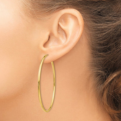 14K Gelbgold Poliert Rund Endlos 2mm Creolen
