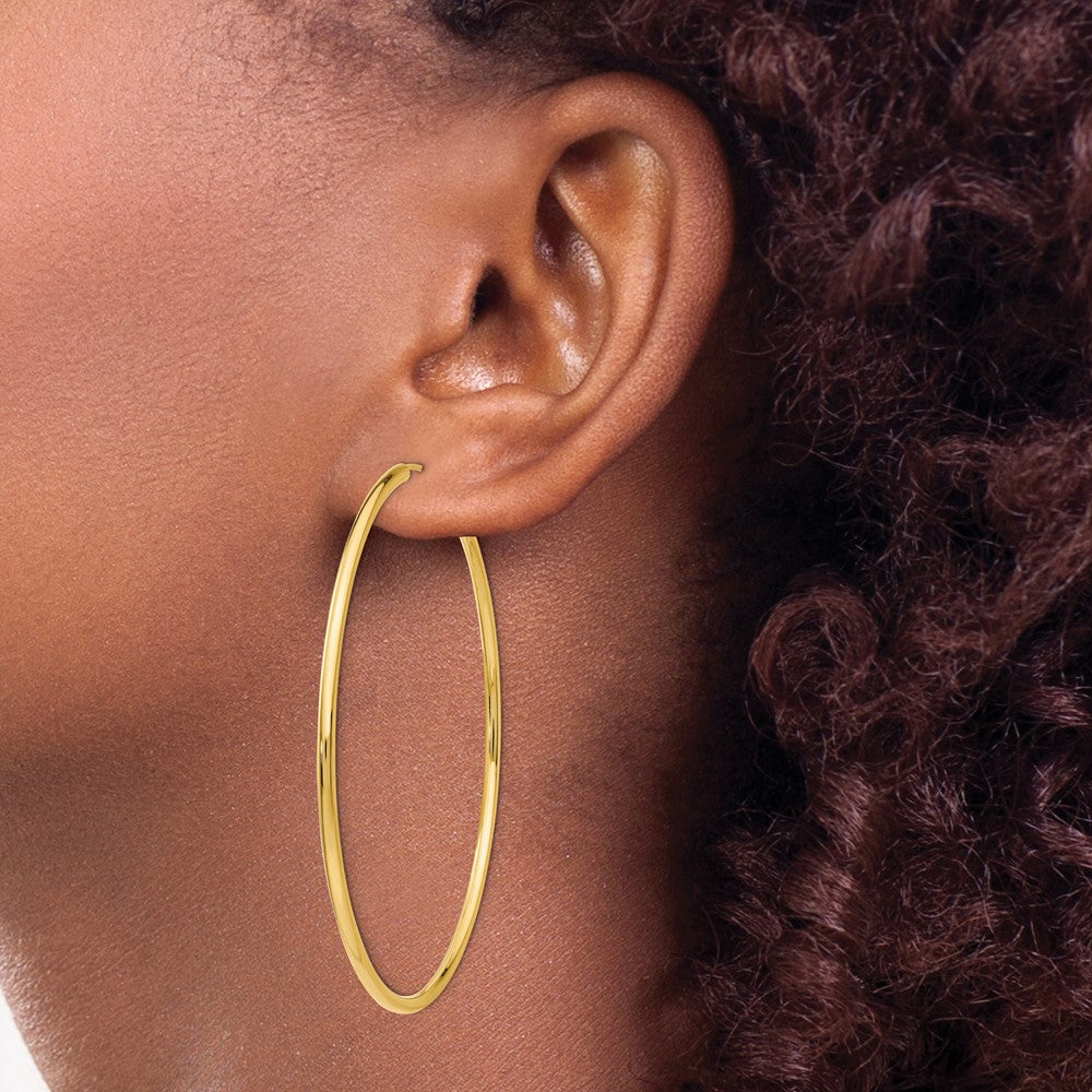 14K Gelbgold Poliert Rund Endlos 2mm Creolen