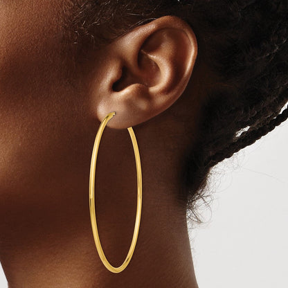 14K Gelbgold Poliert Rund Endlos 2mm Creolen