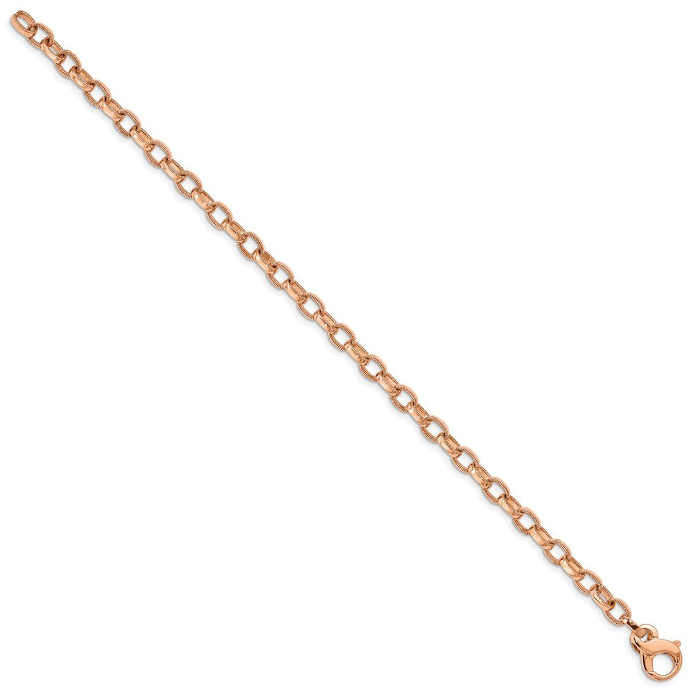 Massiv 14K Gelbgold Roségold 5mm Hand Poliert mit Ridged Kante Fantasieglieder Fantasie Karabinerverschluss Gliederarmband