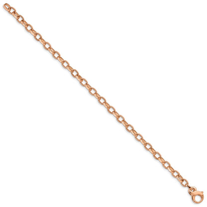 Massiv 14K Gelbgold Roségold 5mm Hand Poliert mit Ridged Kante Fantasieglieder Fantasie Karabinerverschluss Gliederarmband