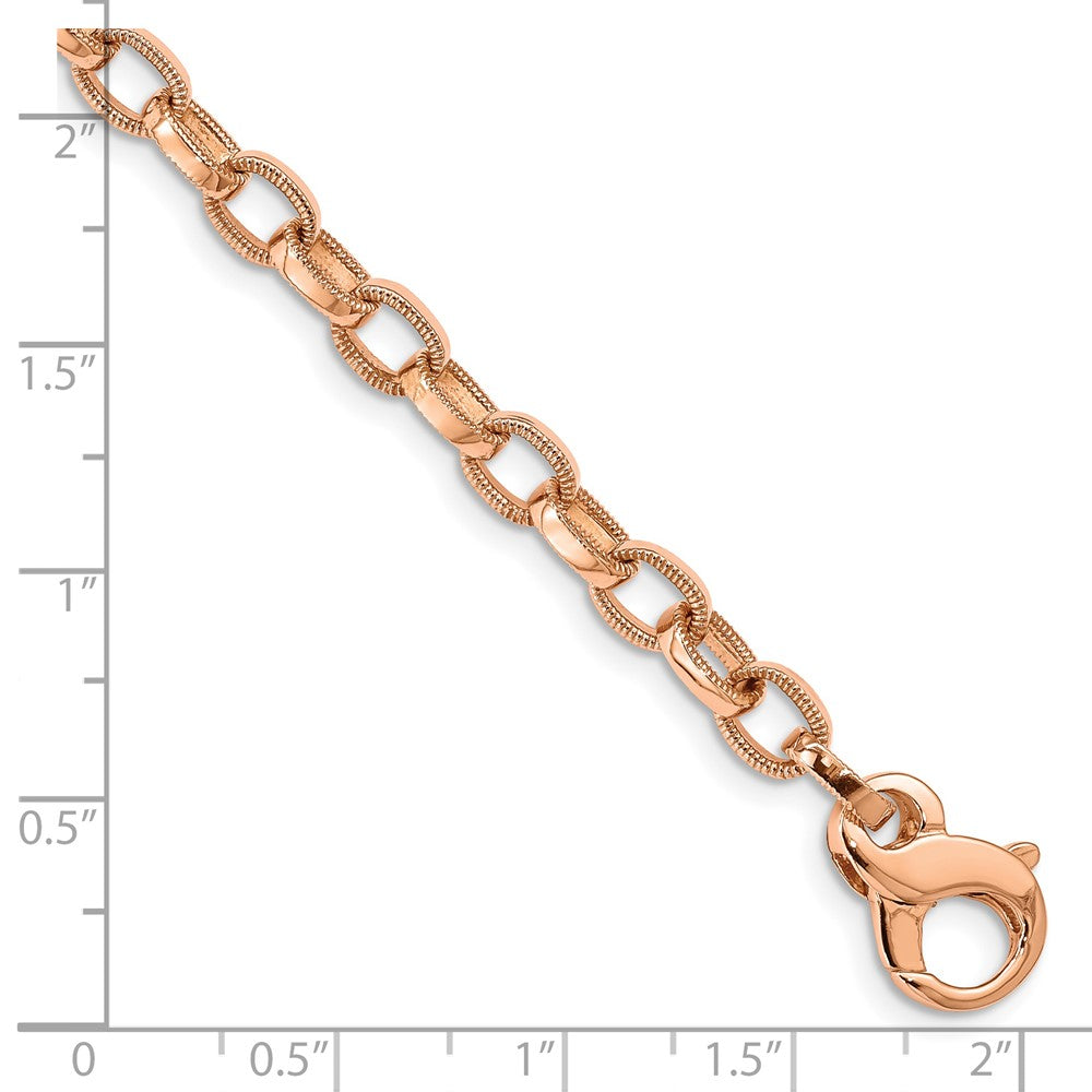 Massiv 14K Gelbgold Roségold 5mm Hand Poliert mit Ridged Kante Fantasieglieder Fantasie Karabinerverschluss Gliederarmband