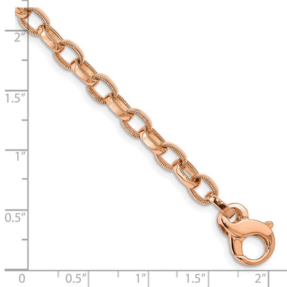 Massiv 14K Gelbgold Roségold 5mm Hand Poliert mit Ridged Kante Fantasieglieder Fantasie Karabinerverschluss Gliederarmband