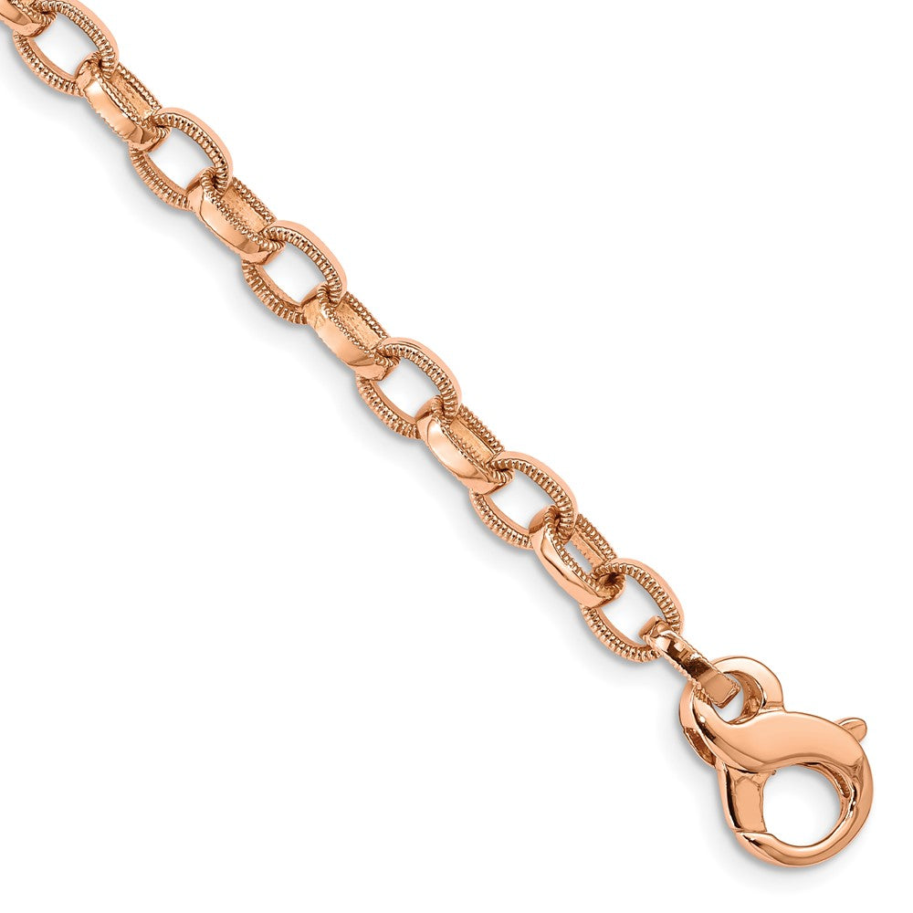 Massiv 14K Gelbgold Roségold 5mm Hand Poliert mit Ridged Kante Fantasieglieder Fantasie Karabinerverschluss Gliederarmband