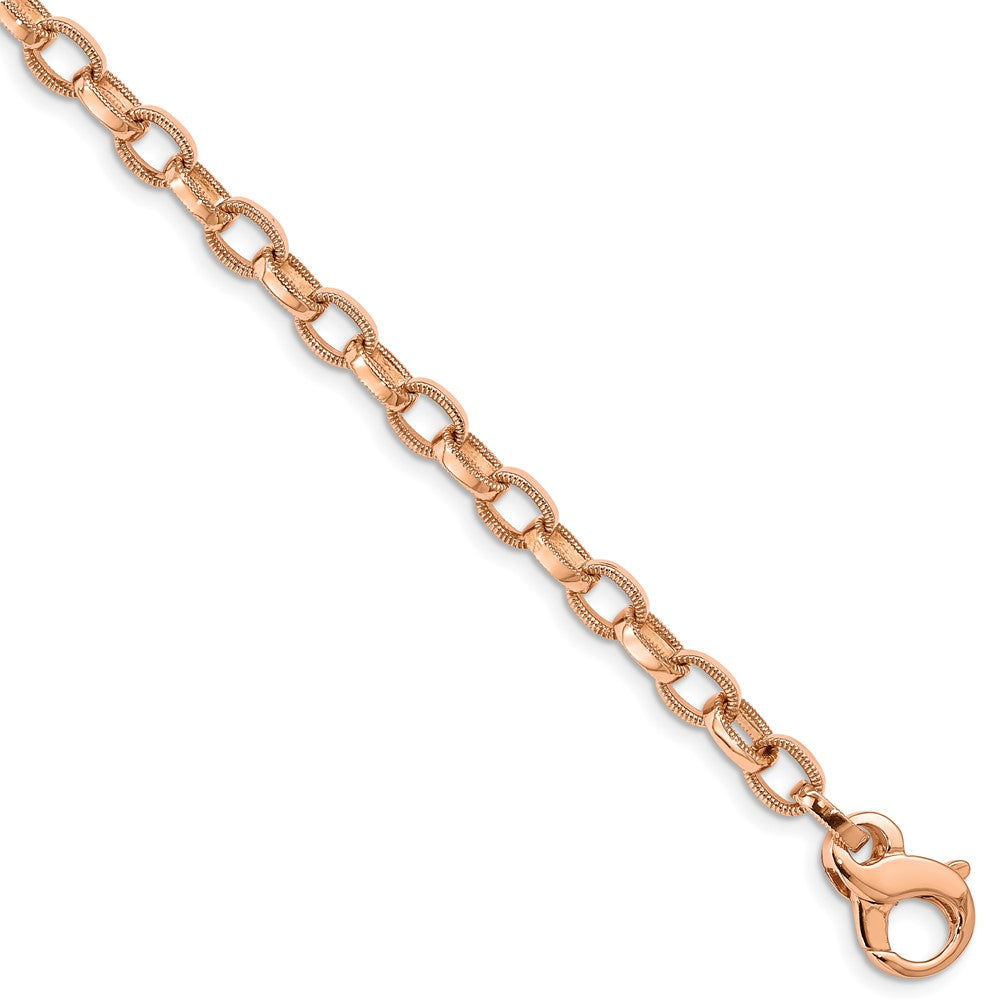 Massiv 14K Gelbgold Roségold 5mm Hand Poliert mit Ridged Kante Fantasieglieder Fantasie Karabinerverschluss Halskette