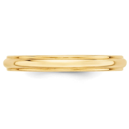 14K Gelbgold Ehering, 3 mm, halbrund mit Kante