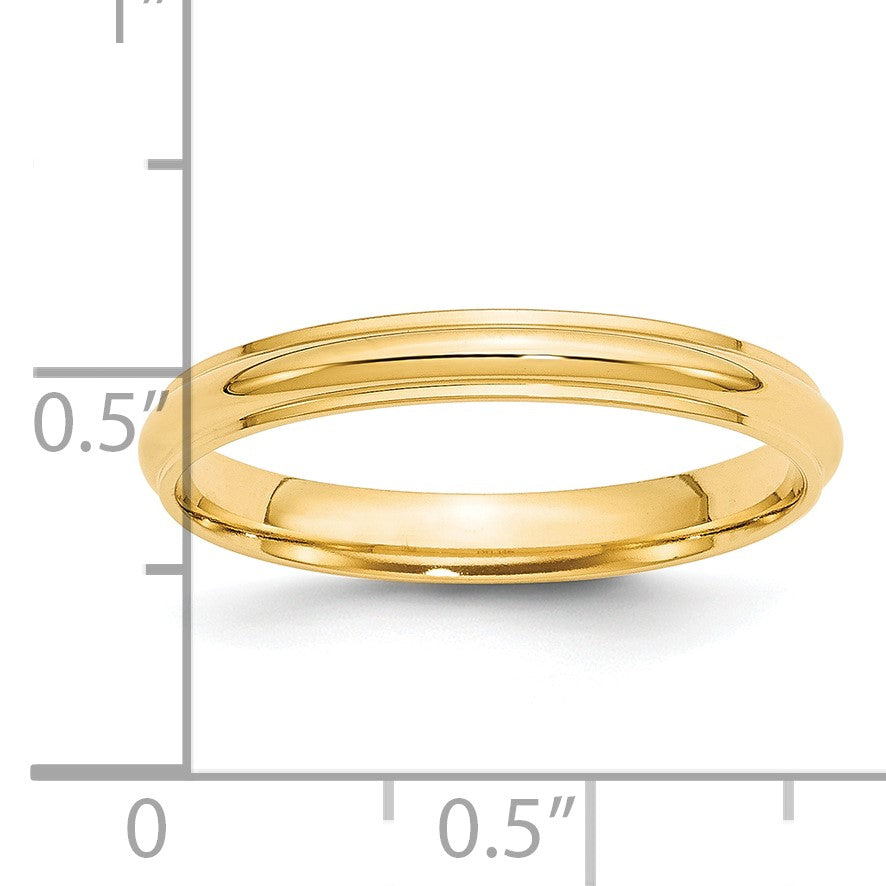 14K Gelbgold Ehering, 3 mm, halbrund mit Kante