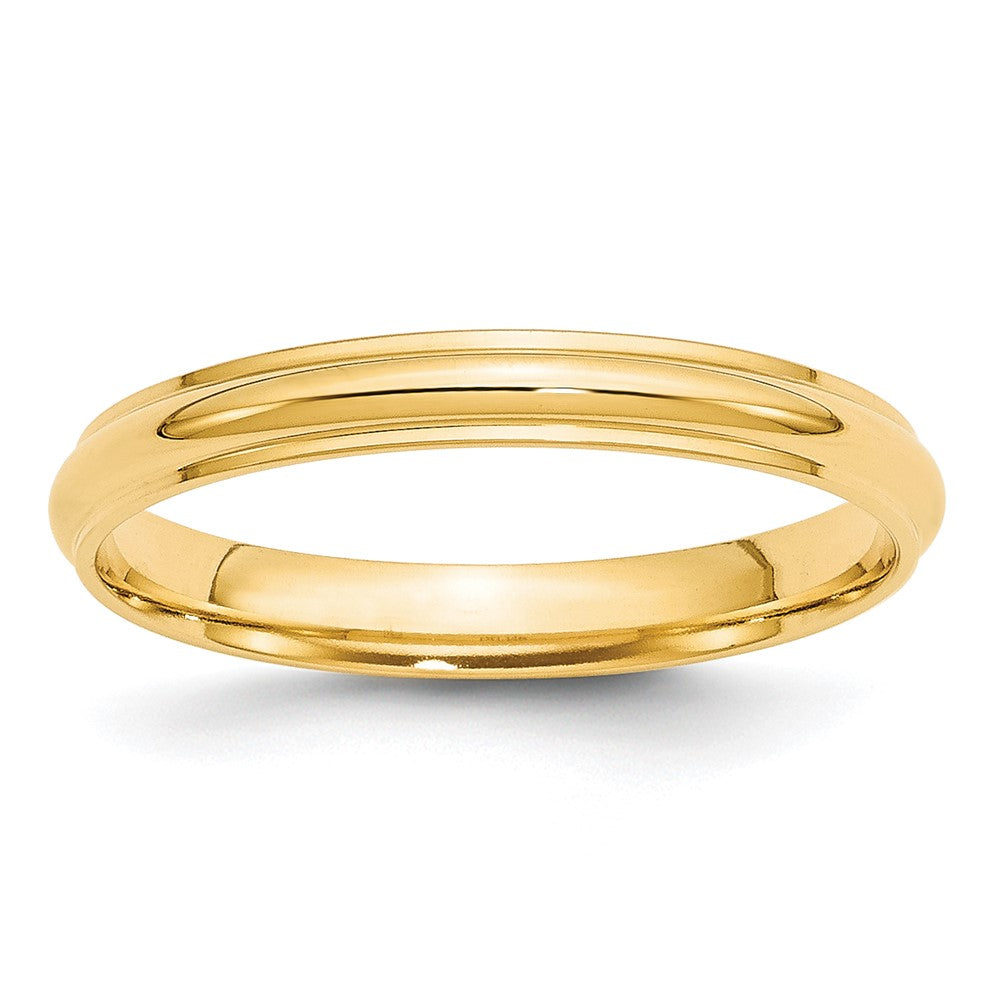 14K Gelbgold Ehering, 3 mm, halbrund mit Kante