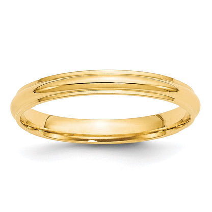 14K Gelbgold Ehering, 3 mm, halbrund mit Kante