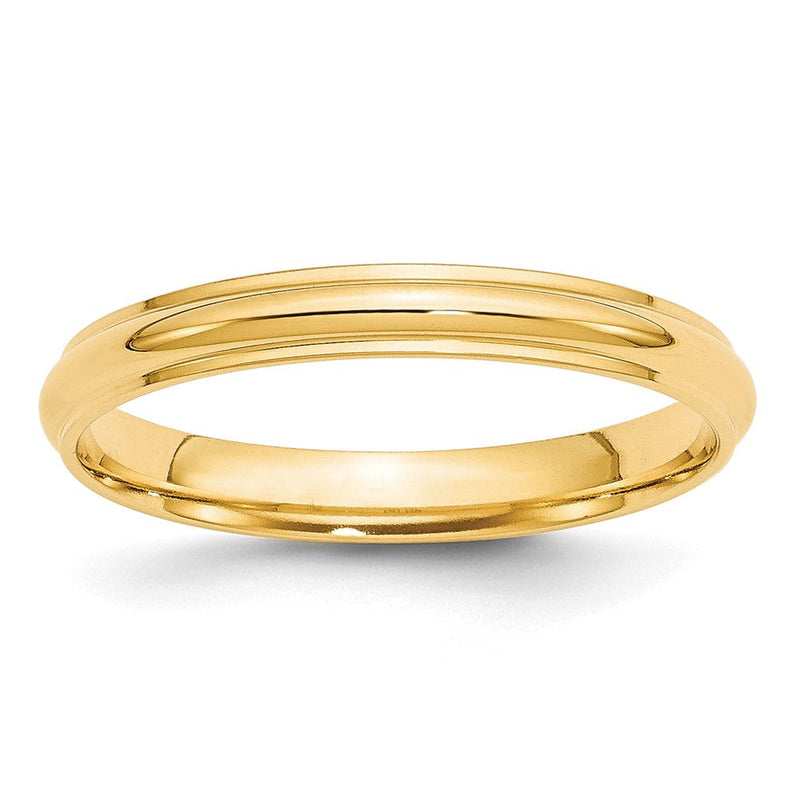 14K Gelbgold Ehering, 3 mm, halbrund mit Kante
