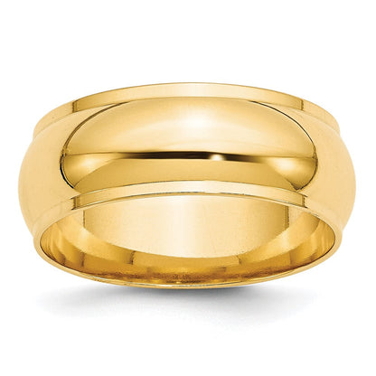14K Gelbgold 8 mm halbrunder Ehering mit Kante