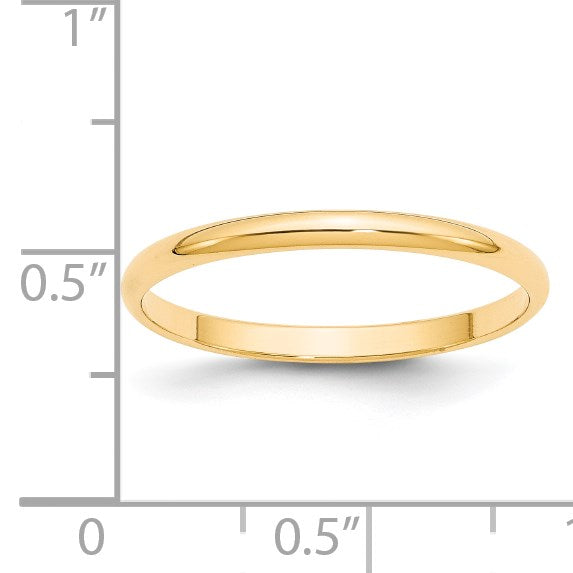 14K Gelbgold 2 mm leichter halbrunder Ehering