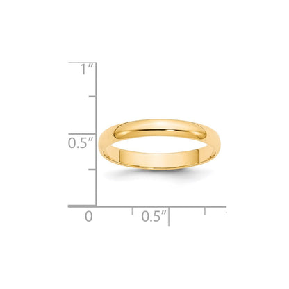 14K Gelbgold 3 mm leichter halbrunder Ehering