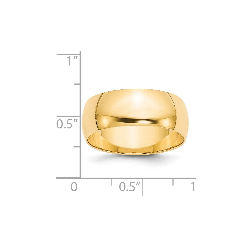 14K Gelbgold 8 mm leichter halbrunder Ehering